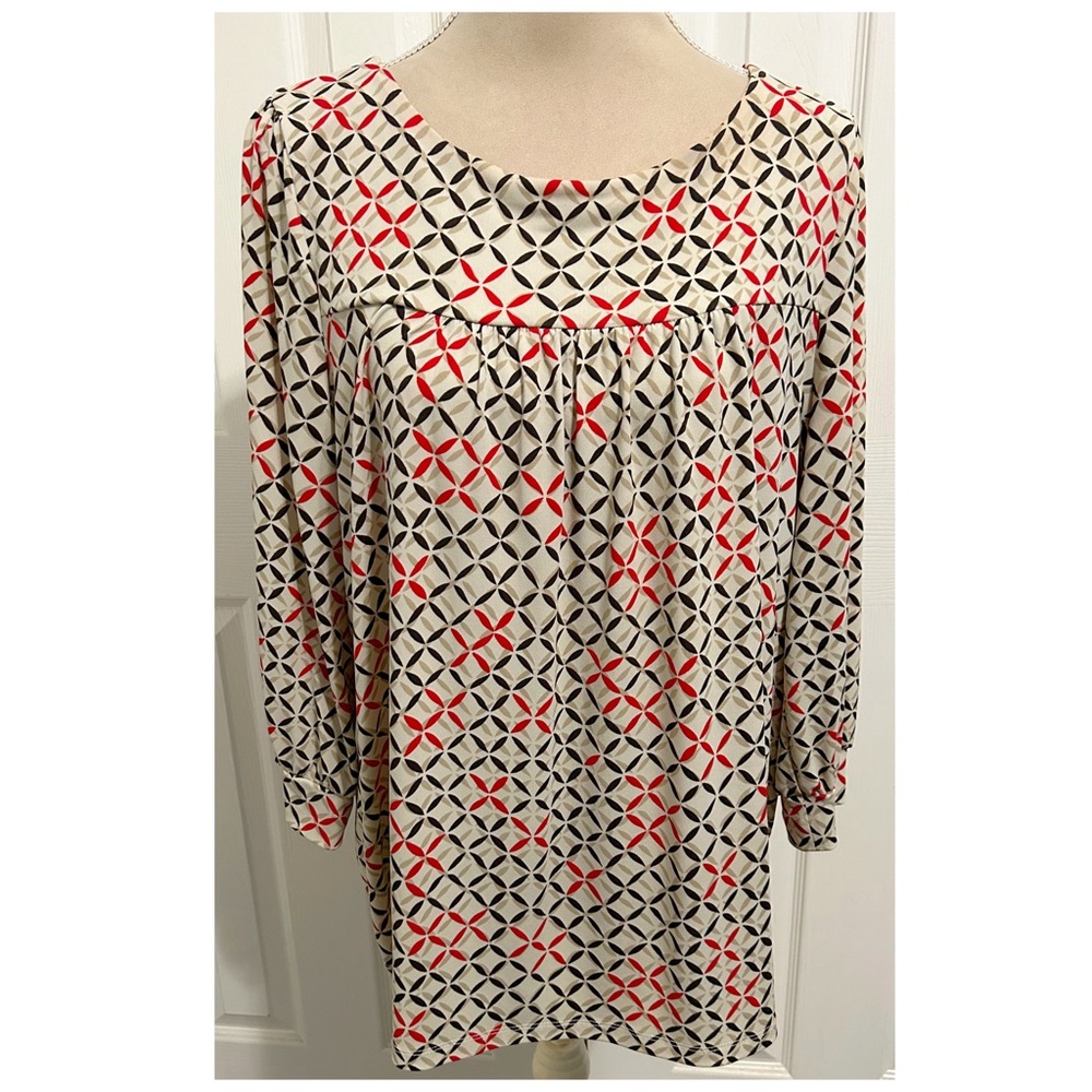 Josephine Essentials, Patterned 3/4” Sleeve, Baby Doll Style Top